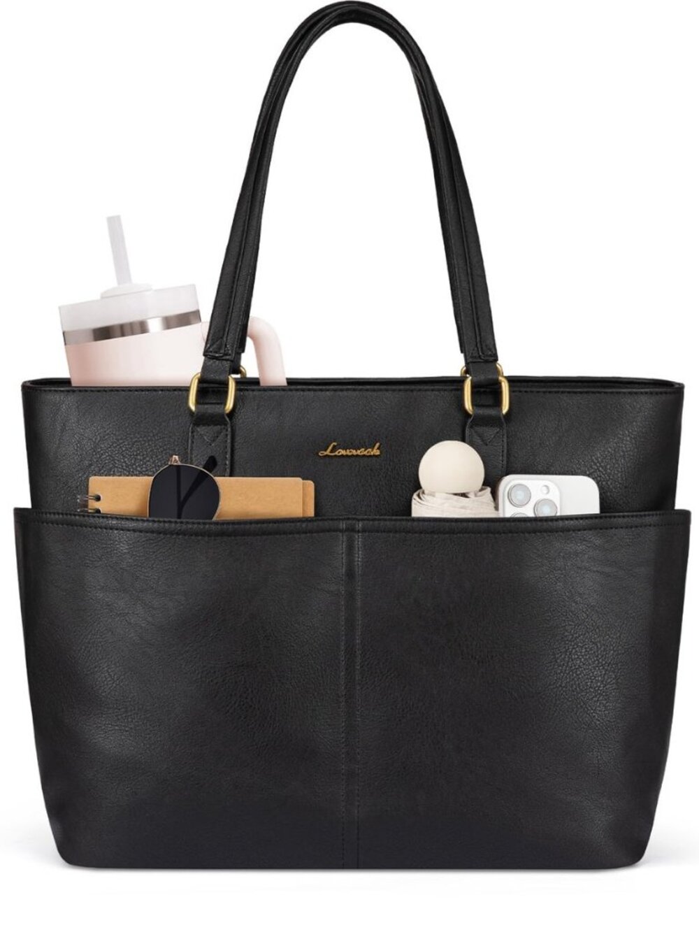 Work Tote Bags for Women, Vintage Leather 15.6 Inch Laptop Bag with Large Cup
